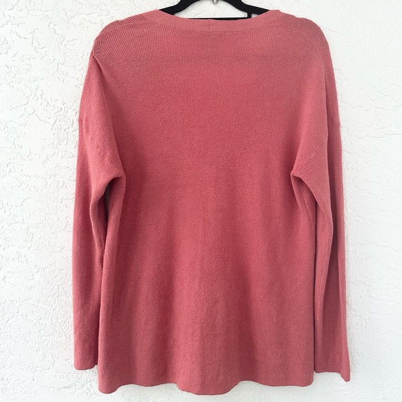 Eileen Fisher Cardigan Long Sleeve Coral Medium Organic Linen Blend - Picture 4 of 5
